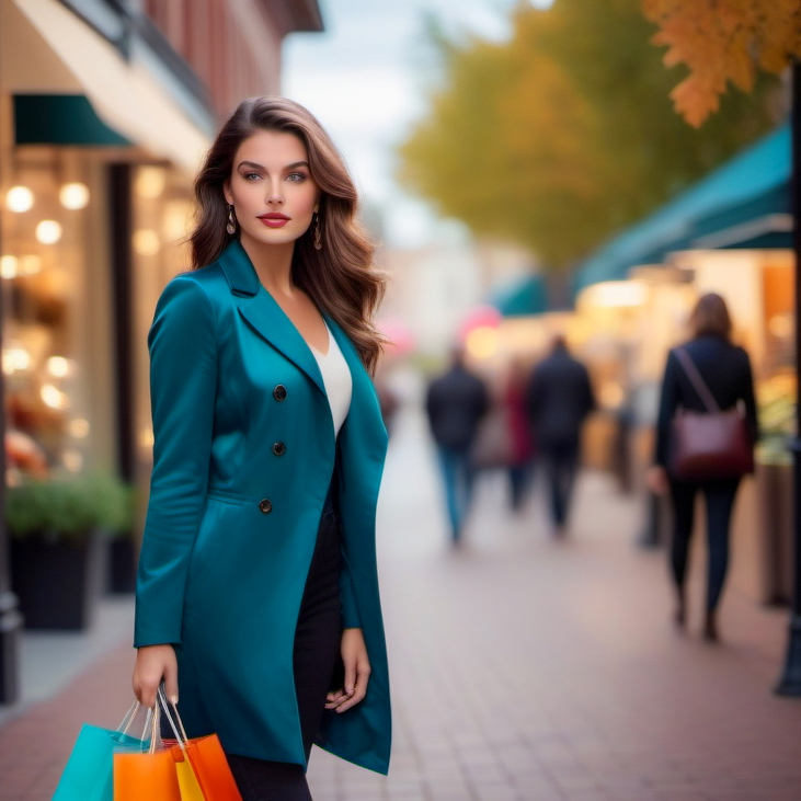 Shopper in Teal Jacket